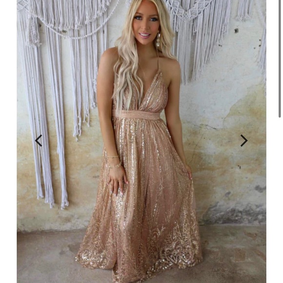 Rose Gold Sequin Maxi Gown, NWT - Picture 1 of 8